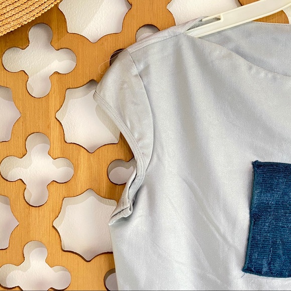 PRIVATE CIRCLE Baby Tee Top Satin Metallic Blue - Picture 6 of 15